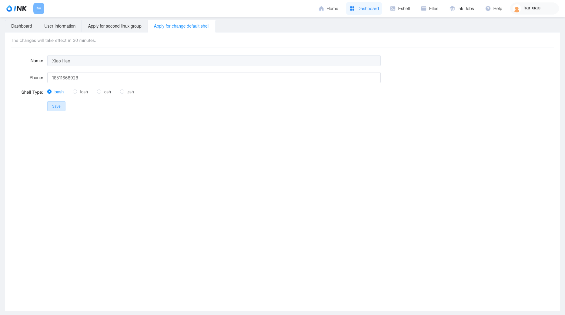 Dashboard Change Shell